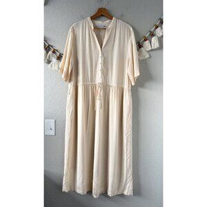 Uniqlo Ines De Fressange Aline Tie Waist Button Down Shirtdress Beige Neutral M